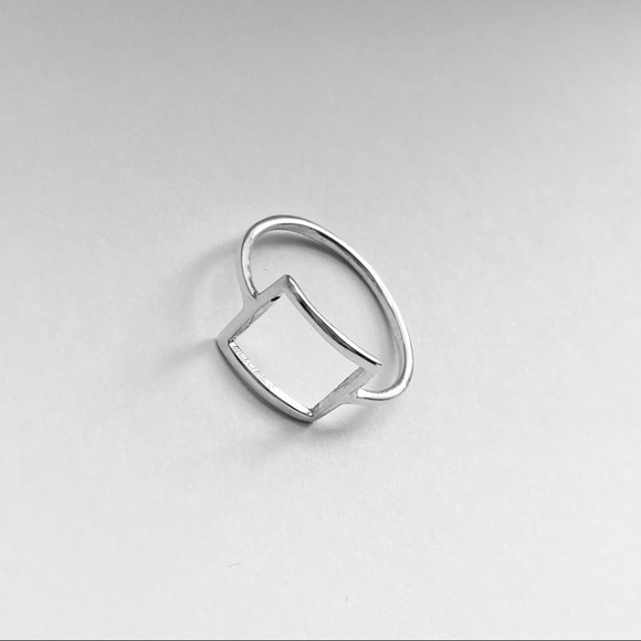 Sterling Silver Thin Open Square Ring, Delicate Ring, Minimalist Silver Rings - Picture 6 of 13